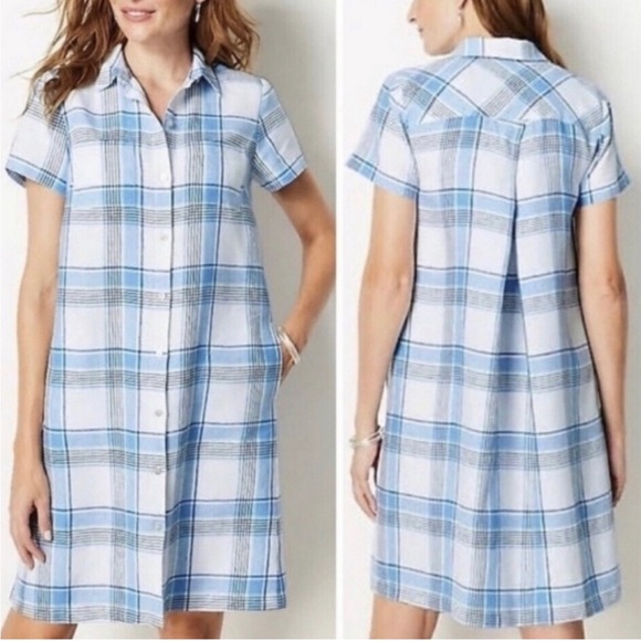 J. Jill Dresses Jjill Love Linen Blue Plaid Button Down 0 Linen